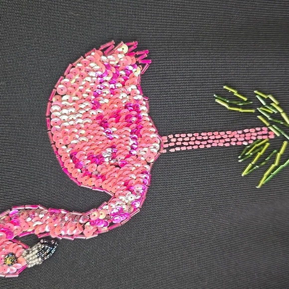 Robbi Bee Black Blouse with Pink Flamingo Embroidery, Size L - Picture 5 of 5